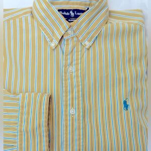 Ralph Lauren Yellow and Blue (aqua) Striped Button‎ Down Shirt Size M